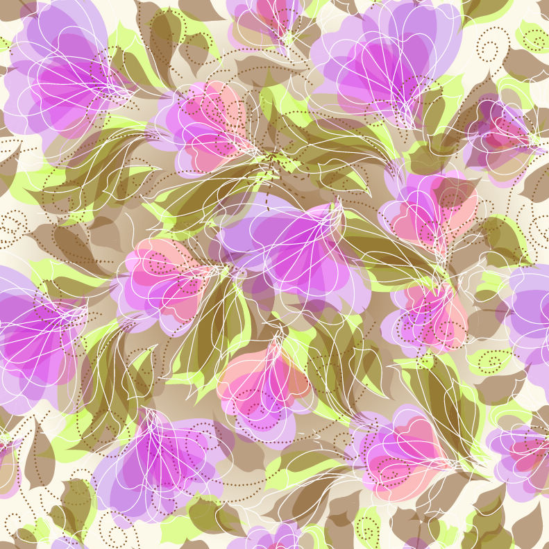 お花が抽象的でアート 継ぎ目なしのシームレスパターン背景素材 Vector Free Style All Free
