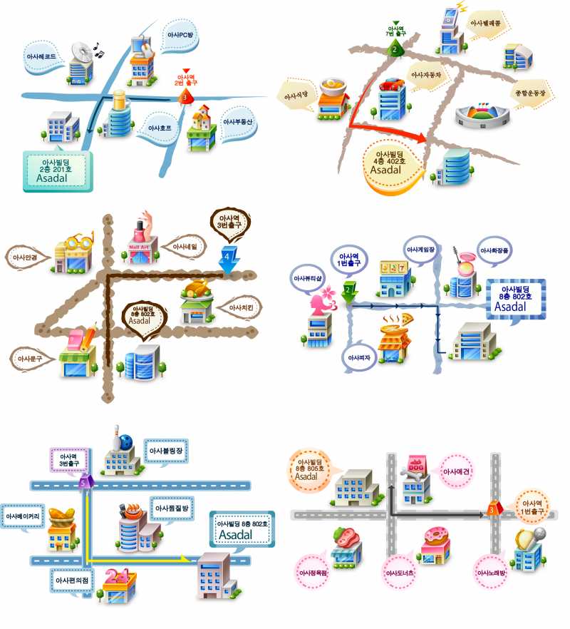 組み合わせを変えるだけで即座にかわいい案内地図が描けるキット Eps