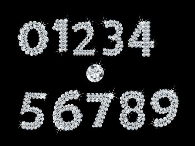 輝きがとっても綺麗 ダイヤモンド 宝石で描いた数字の飾り文字です