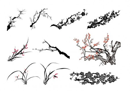 Plum-Orchid-vector-traditional-classical-Chinese-ink-painting-style1-450x316