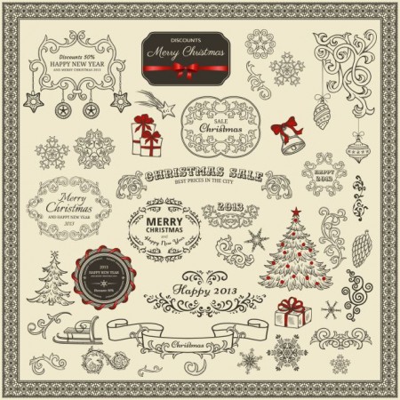 Various-Christmas-decor-elements-vector-set-02-450x450