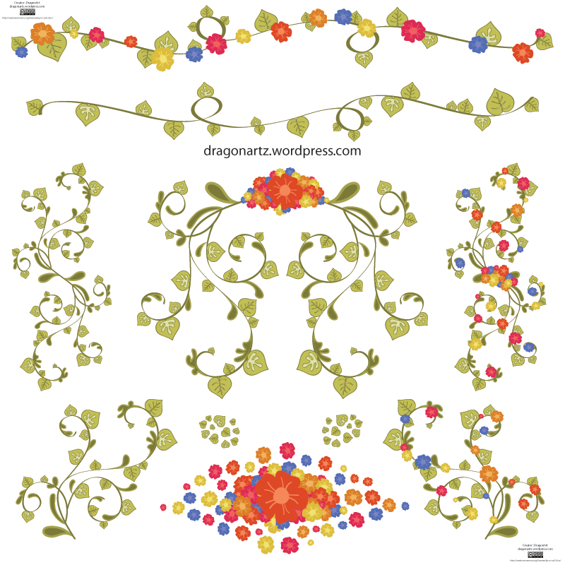 小さめの お花 と つる のベクター飾り罫 Free Style All Free