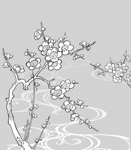 Vector-line-drawing-of-flowers-Plum-blossom-450x514